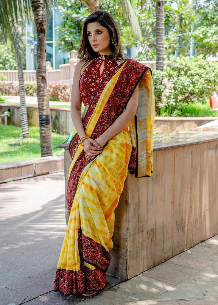 KHAMA GHANI WALE LINEN  COTTON SAREE