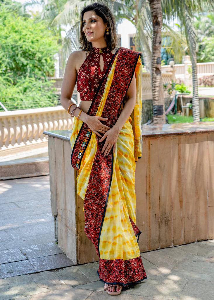 KHAMA GHANI WALE LINEN  COTTON SAREE